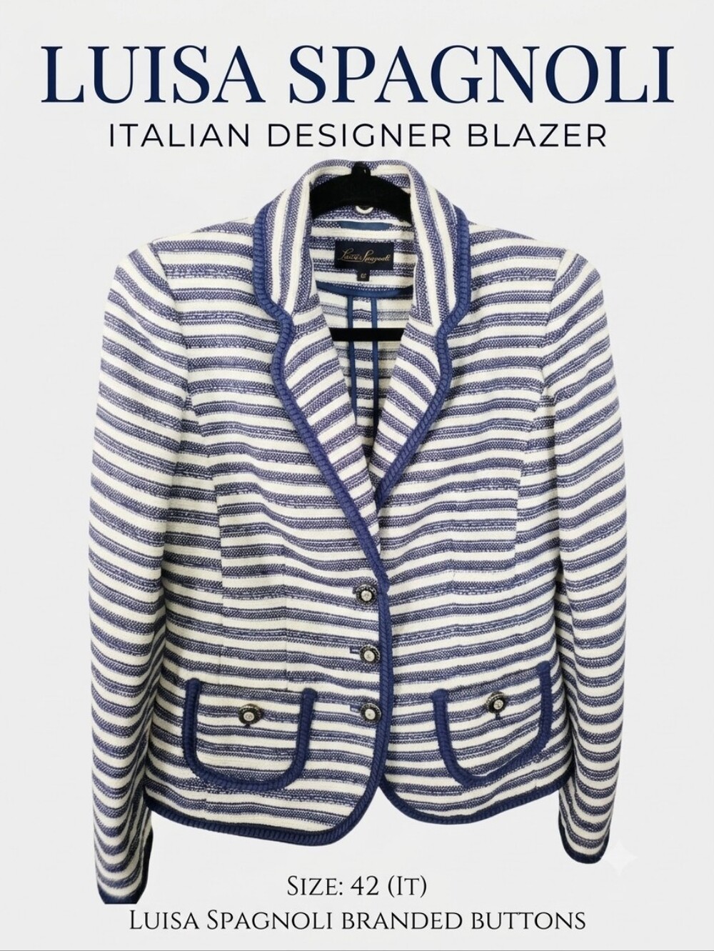 Luisa Spagnoli Italian Luxury Striped Tweed Blazer Jacket